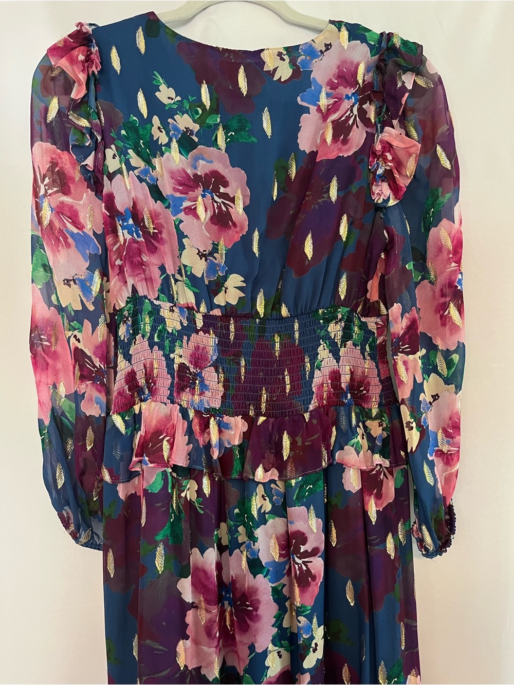 Shoshanna midnight floral lurex trim long sleeve maxi dress NWT SZ 6 formal - Picture 7 of 10